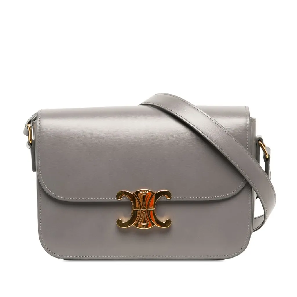 Celine Classique Shiny Calfskin Triomphe Crossbody Grey Leather Very good - Front View