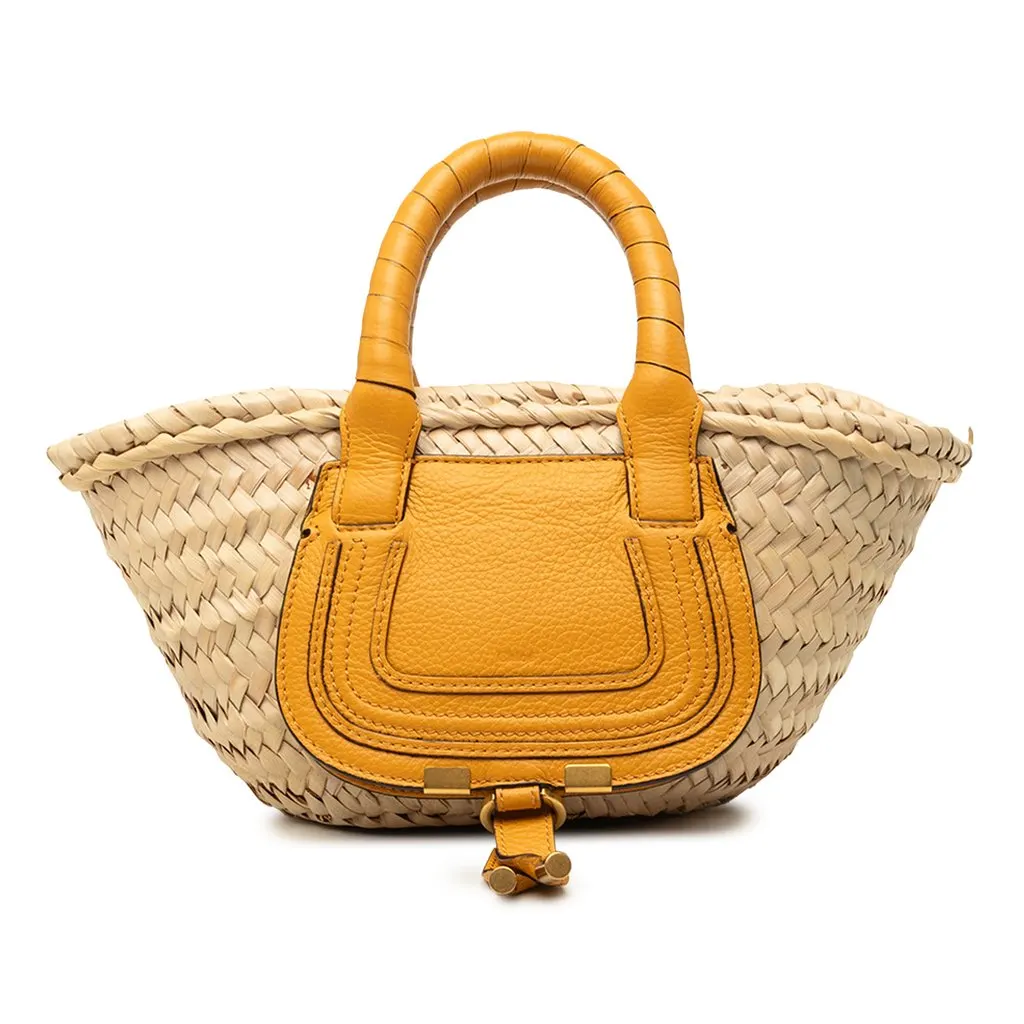 Chloé Mini Raffia Marcie Basket Satchel Beige Very good - Front View