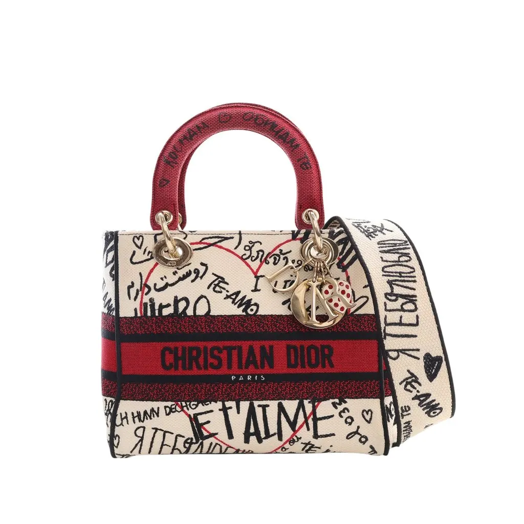 Dior DiorAmour Medium Embroidered Canvas Graffiti Lady D Lite White Very good - Front View