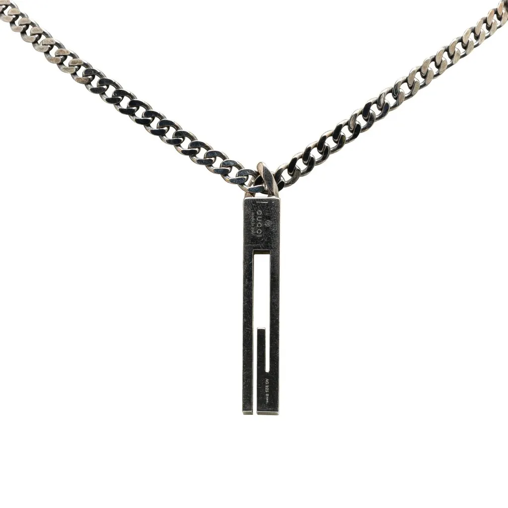 Gucci Sterling Silver G Bar Pendant Necklace Silver Metal Very good - Front View