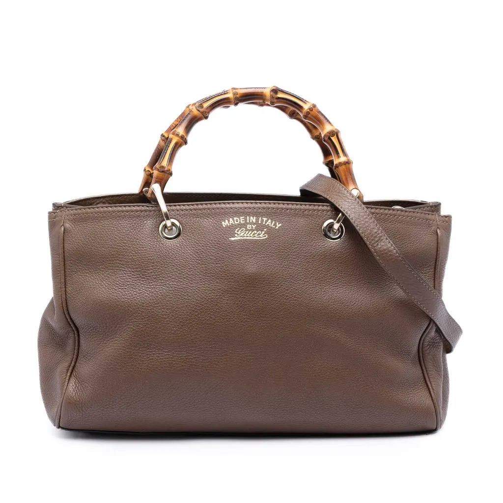 Gucci Medium Calfskin Bamboo Shopper Satchel Brown Leather Very good - Front View