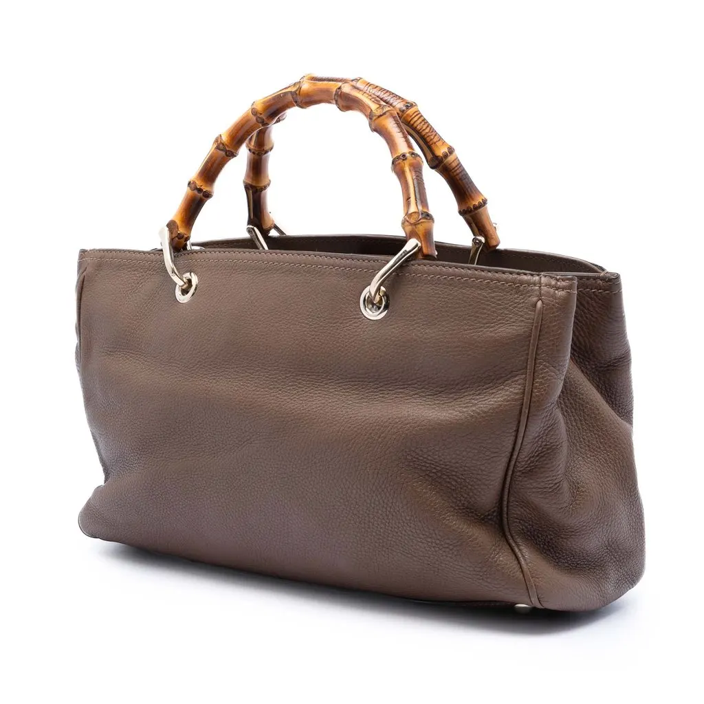 Gucci Medium Calfskin Bamboo Shopper Satchel Brown Leather Very good - Back View