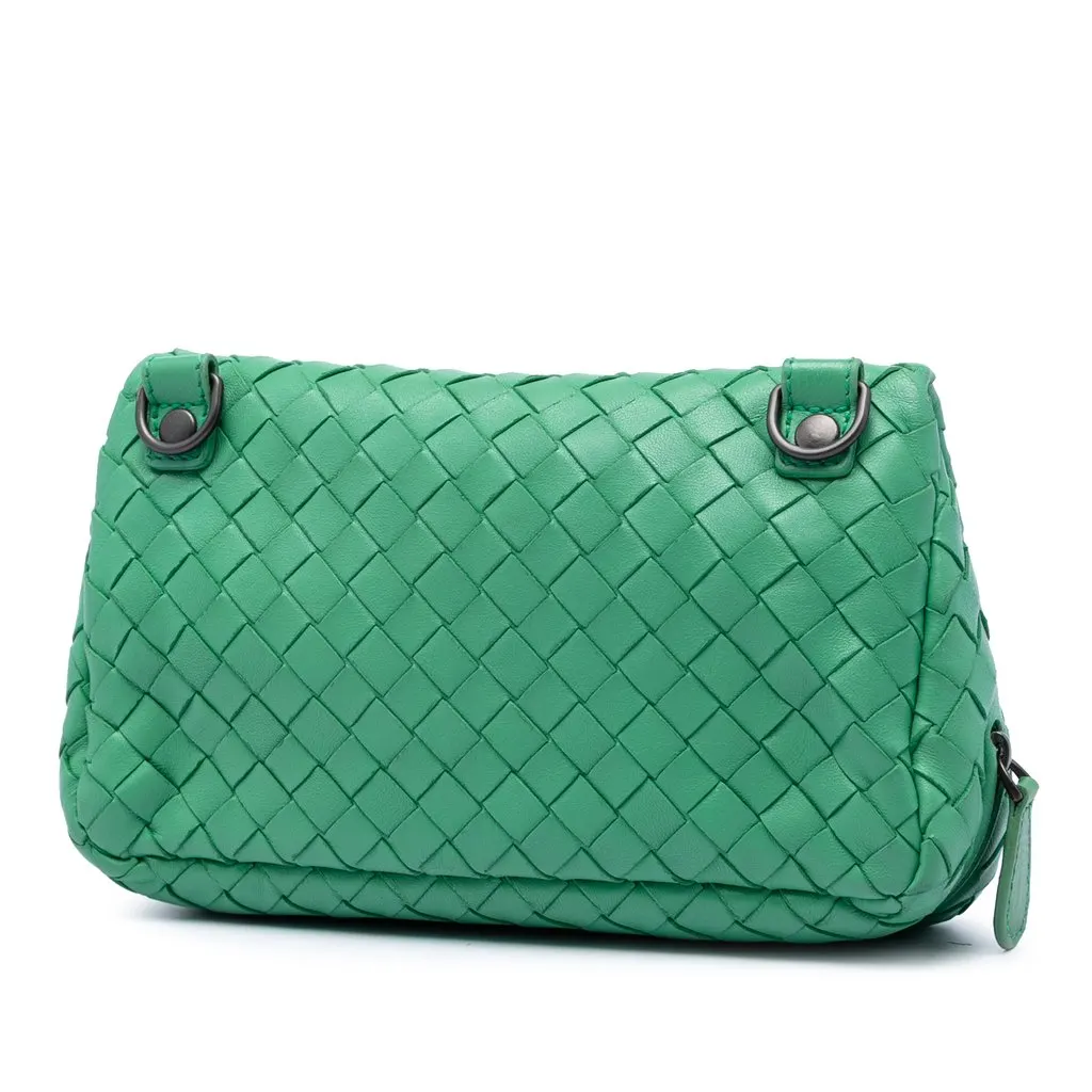 Bottega Veneta Mini Nappa Intrecciato Expandable Chain Flap Crossbody Green Leather Very good - Back View