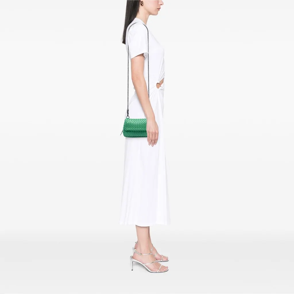 Bottega Veneta Mini Nappa Intrecciato Expandable Chain Flap Crossbody Green Leather Very good - Box View
