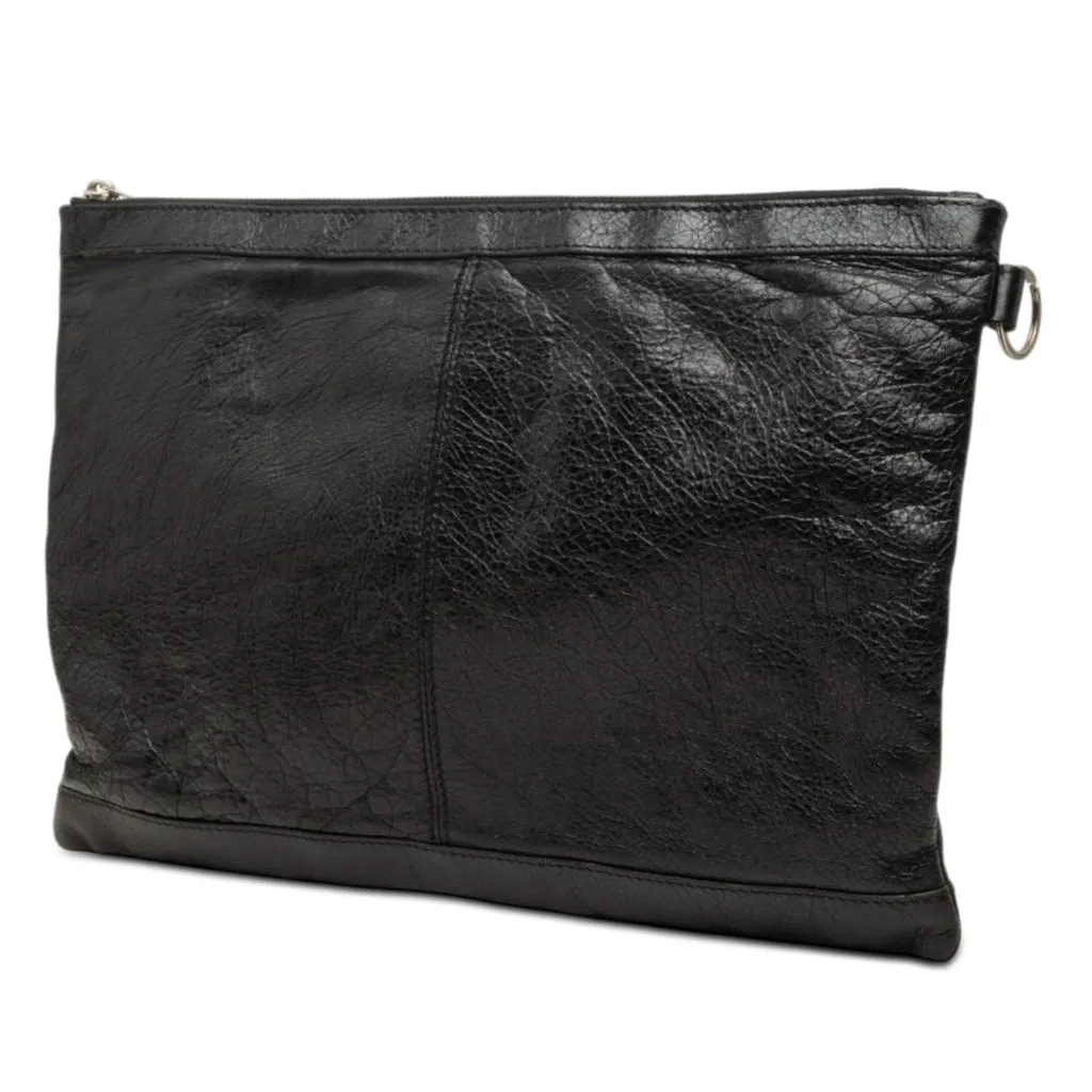 Balenciaga Lambskin Motocross Classic Clip Clutch L Black Leather Good - Back View