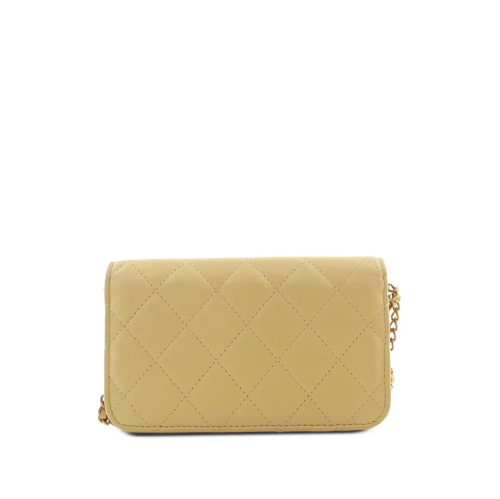 Chanel CC Quilted Lambskin Clutch With Chain Yellow Leather Very good - Back View