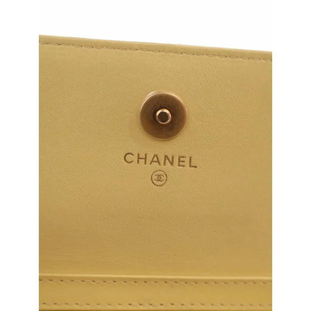 Chanel CC Quilted Lambskin Clutch With Chain Yellow Leather Very good - Box View