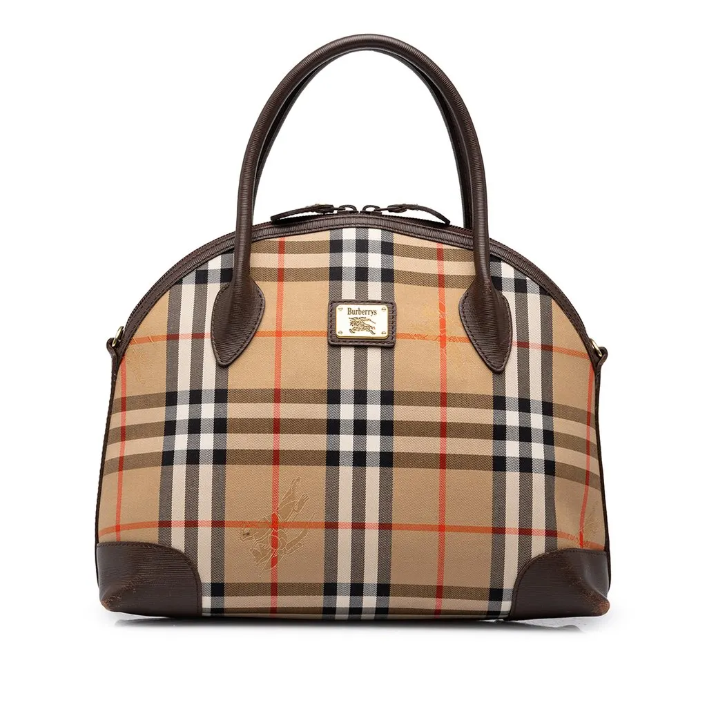 Burberry Haymarket Check Canvas Dome Satchel Beige Canvas Good - Front View