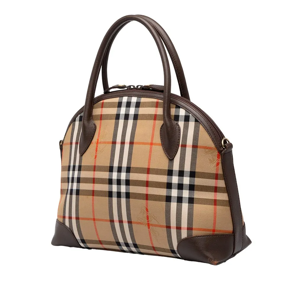 Burberry Haymarket Check Canvas Dome Satchel Beige Canvas Good - Back View