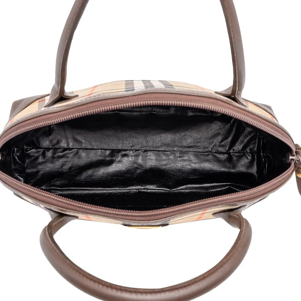 Burberry Haymarket Check Canvas Dome Satchel Beige Canvas Good - Model View