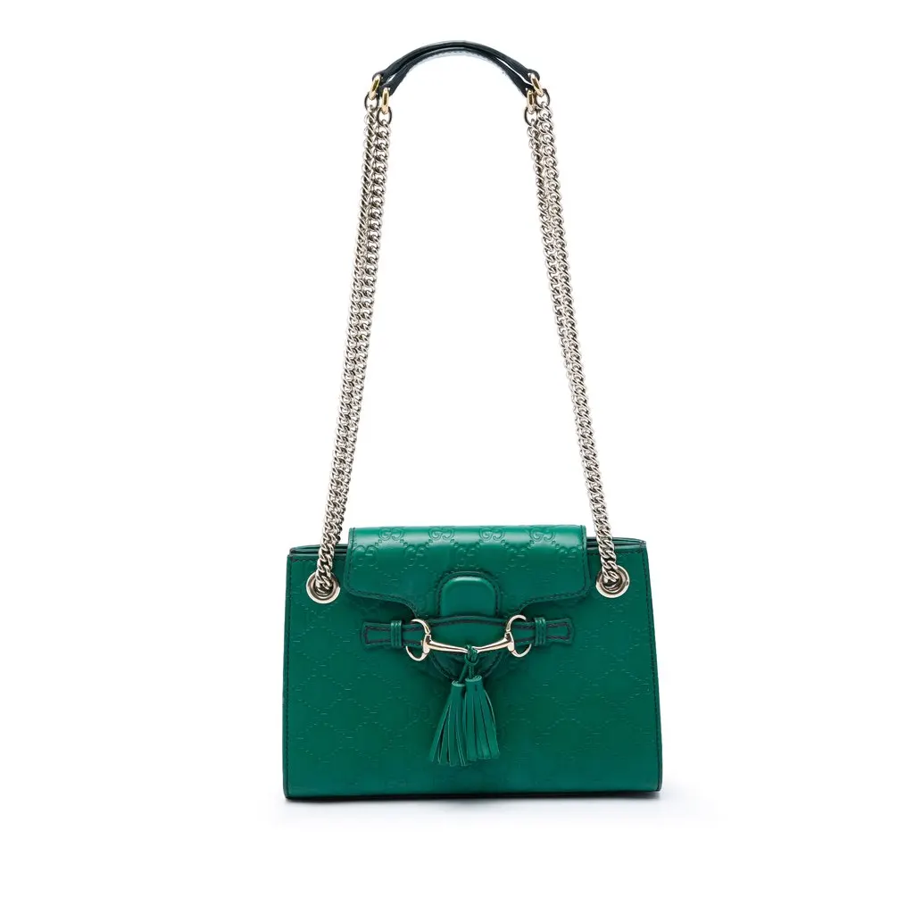 Gucci Small Guccissima Emily Shoulder Bag Green Leather Very good - Front View