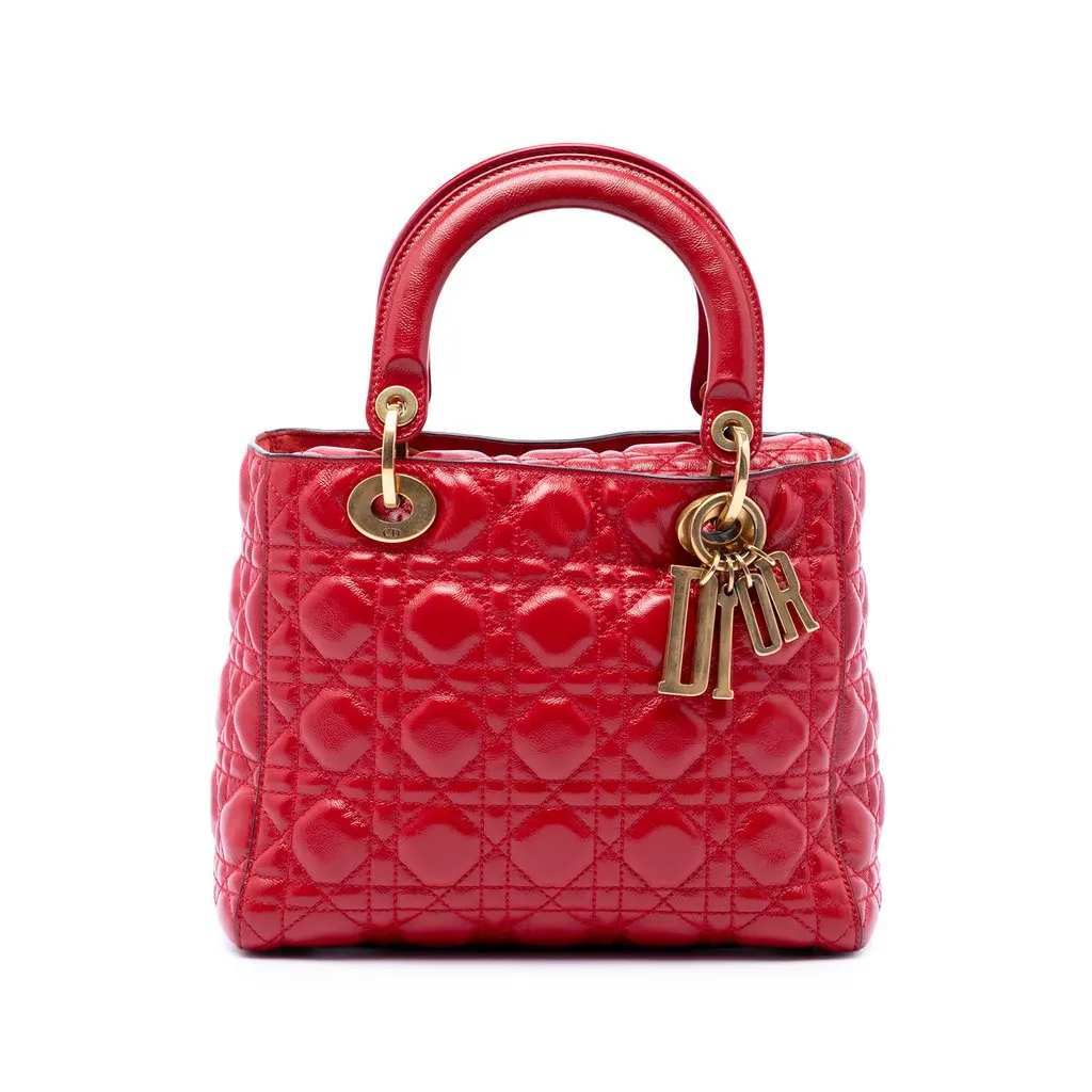 Dior Medium Crinkled Patent Cannage Supple Lady Dior Red Leather Very good - Front View
