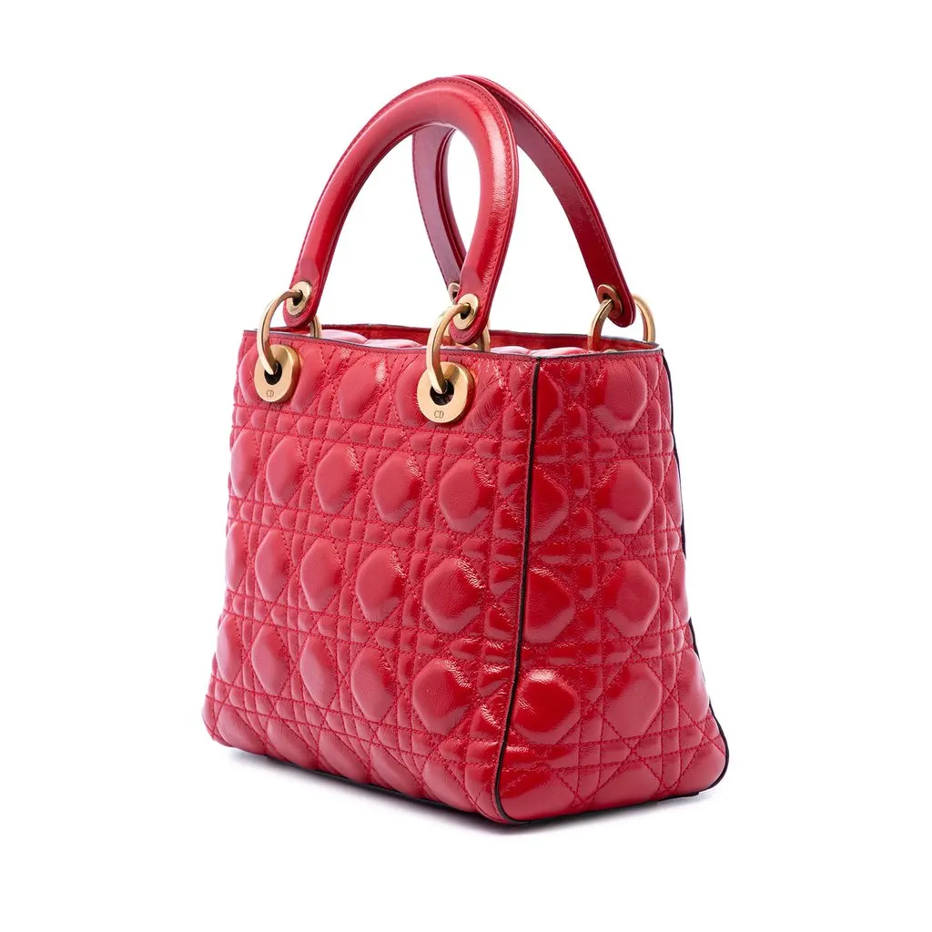 Dior Medium Crinkled Patent Cannage Supple Lady Dior Red Leather Very good - Back View
