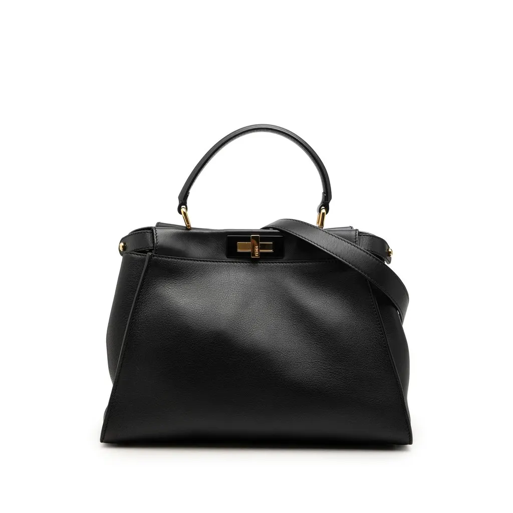 Fendi Medium Leather Selleria Peekaboo Iconic Satchel Black Leather Very good - Front View