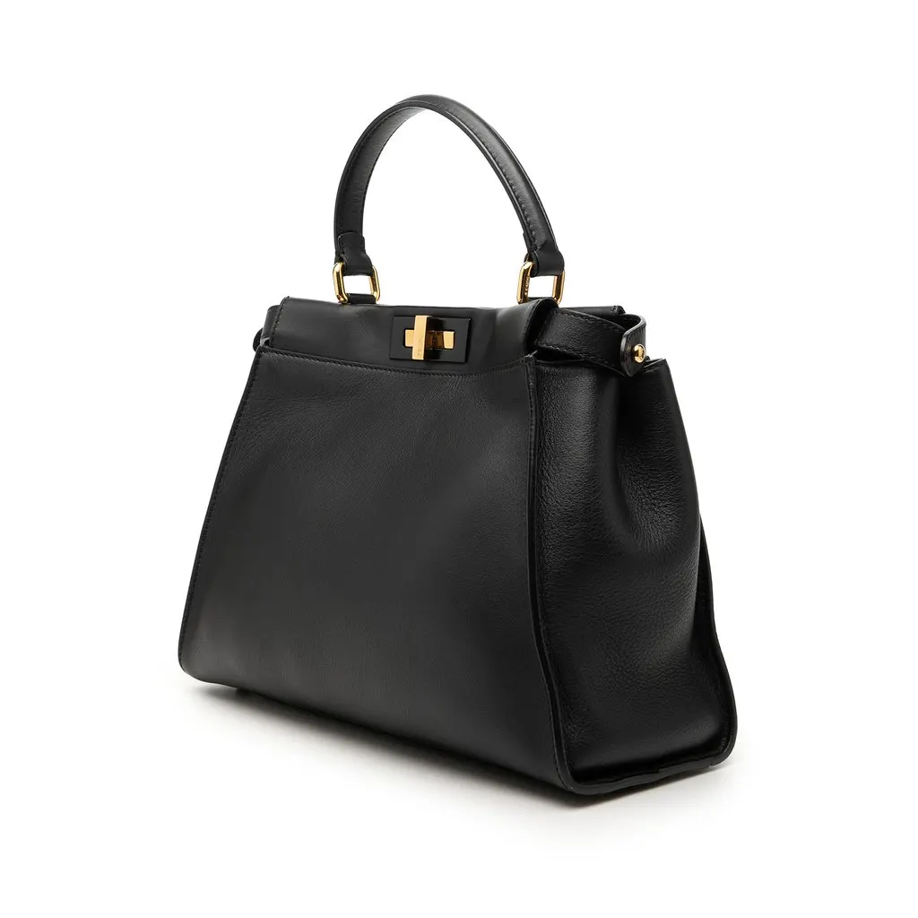 Fendi Medium Leather Selleria Peekaboo Iconic Satchel Black Leather Very good - Back View