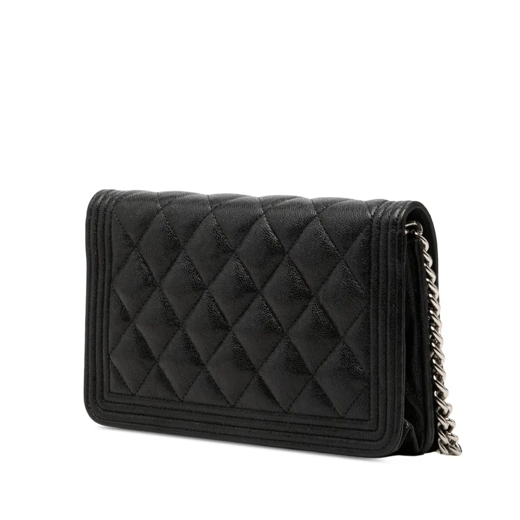 Chanel Mini Quilted Caviar Boy Wallet on Chain Black Leather Very good - Back View