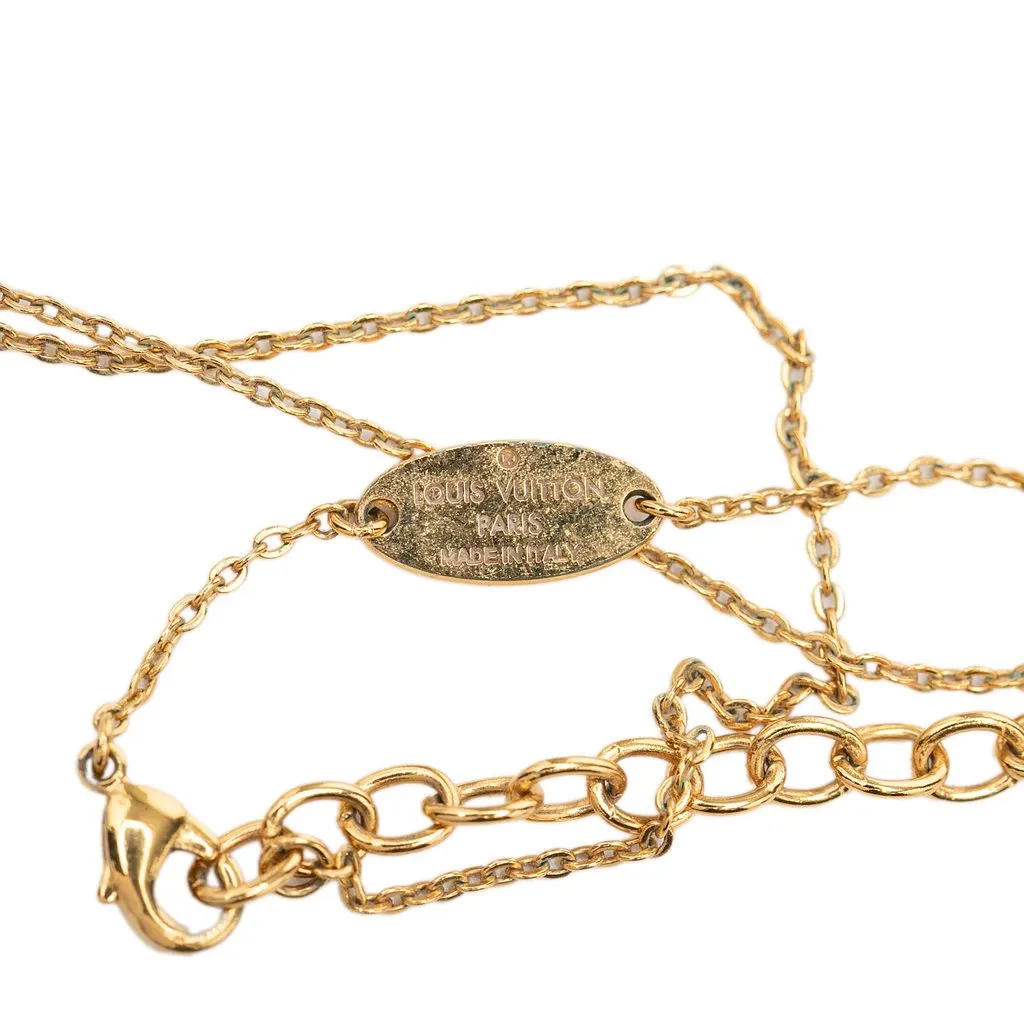 Louis Vuitton Gold Plated Nanogram Pendant Necklace Gold Metal Very good - Box View