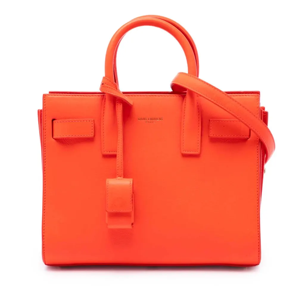 Saint Laurent Nano Leather Sac De Jour Satchel Orange Leather Very good - Front View