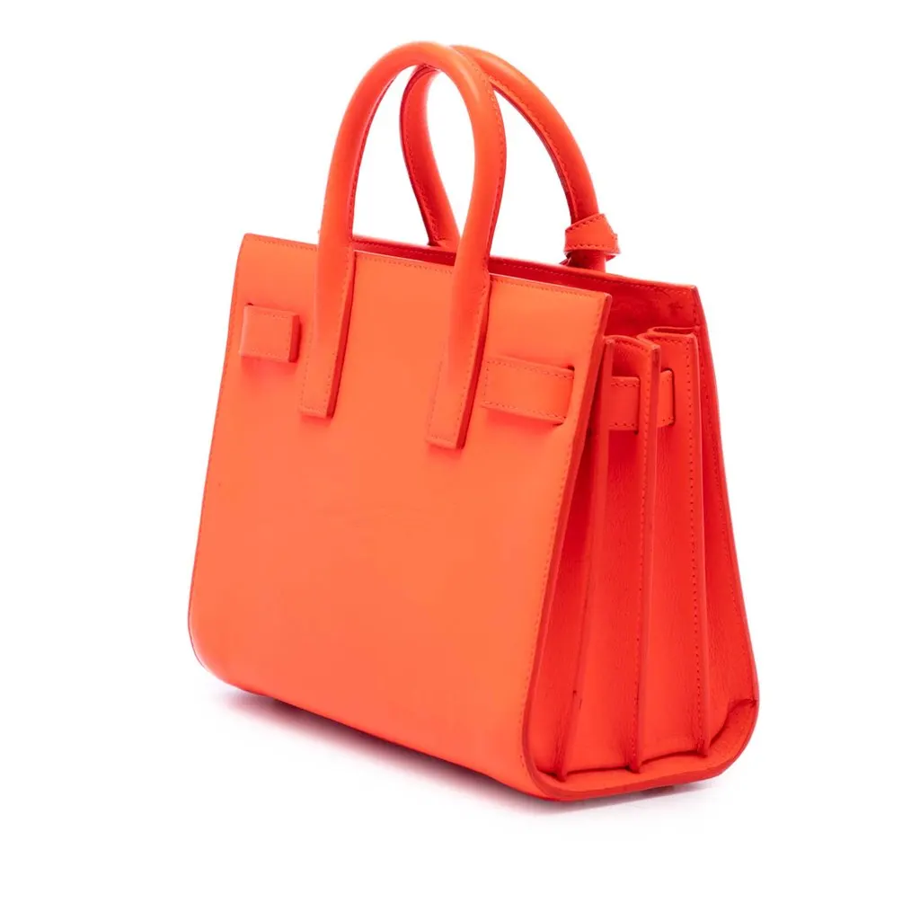 Saint Laurent Nano Leather Sac De Jour Satchel Orange Leather Very good - Back View