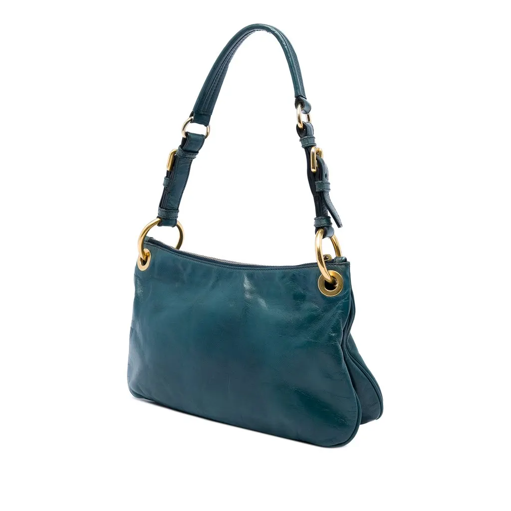 Prada Vitello Shine Shoulder Bag Blue Leather Good - Back View