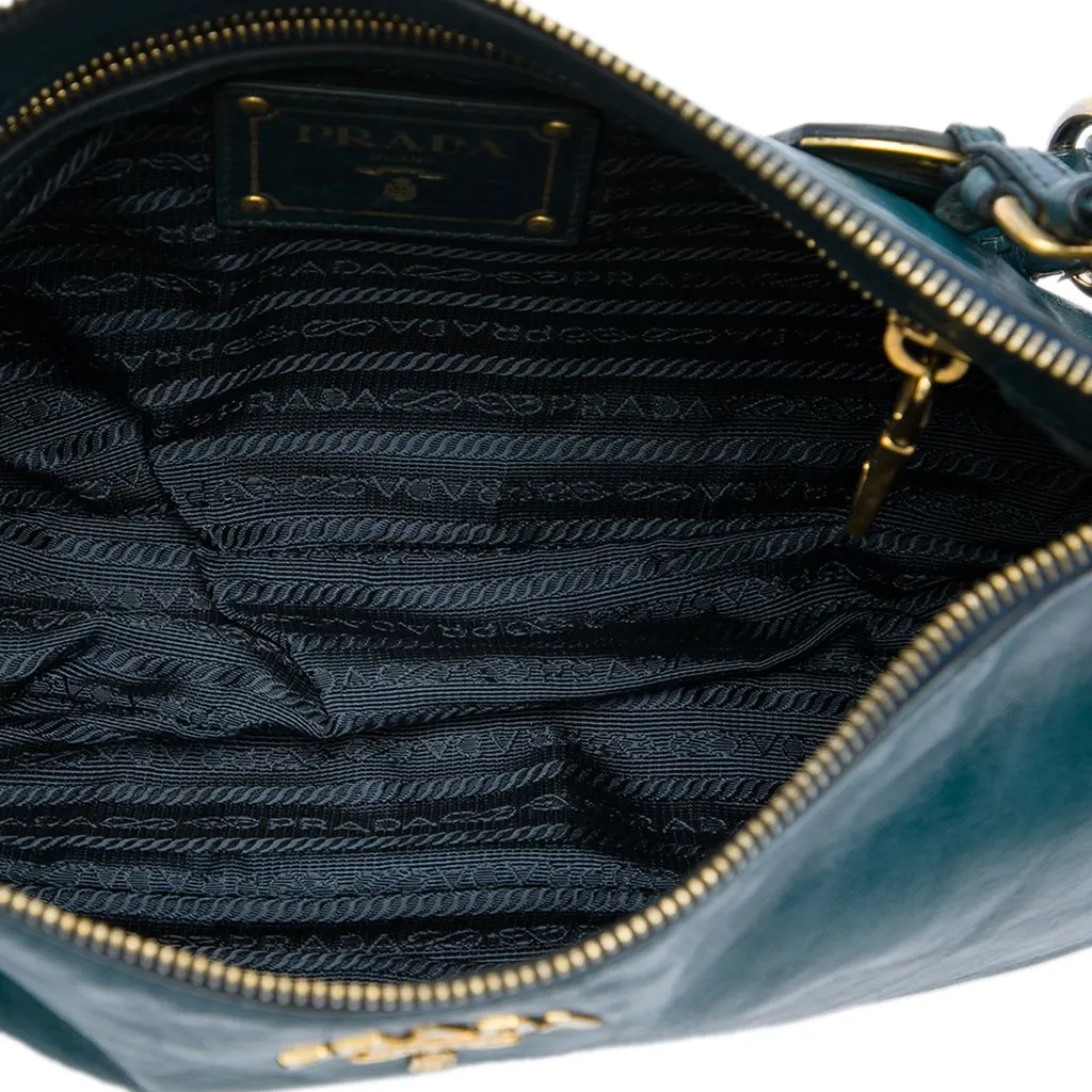 Prada Vitello Shine Shoulder Bag Blue Leather Good - Model View