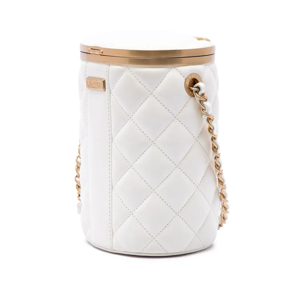 Chanel Small Quilted Lambskin Crown Box Bag White Leather Very good - Back View