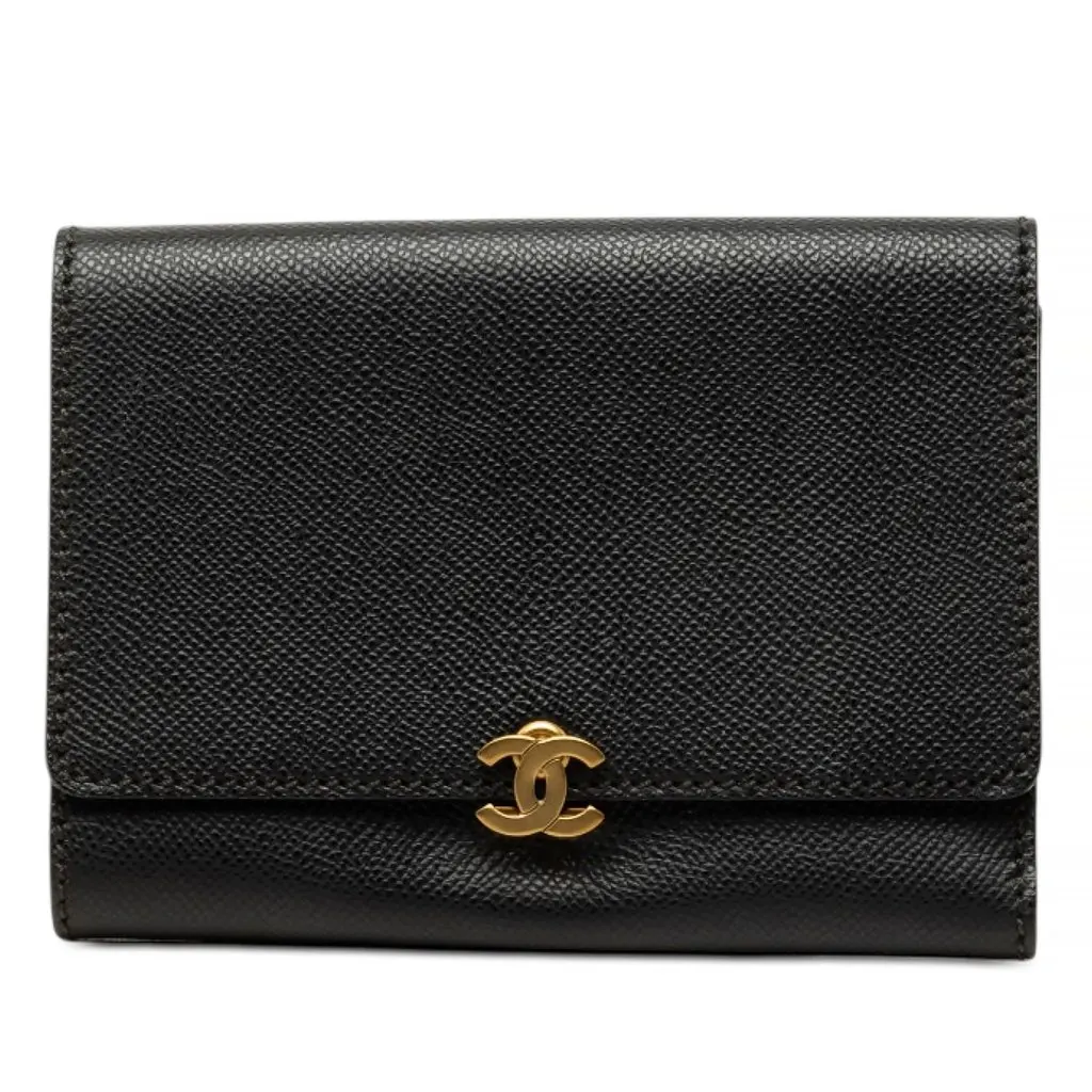 Chanel CC Calfskin Flap Wallet Black Leather Very good - Front View