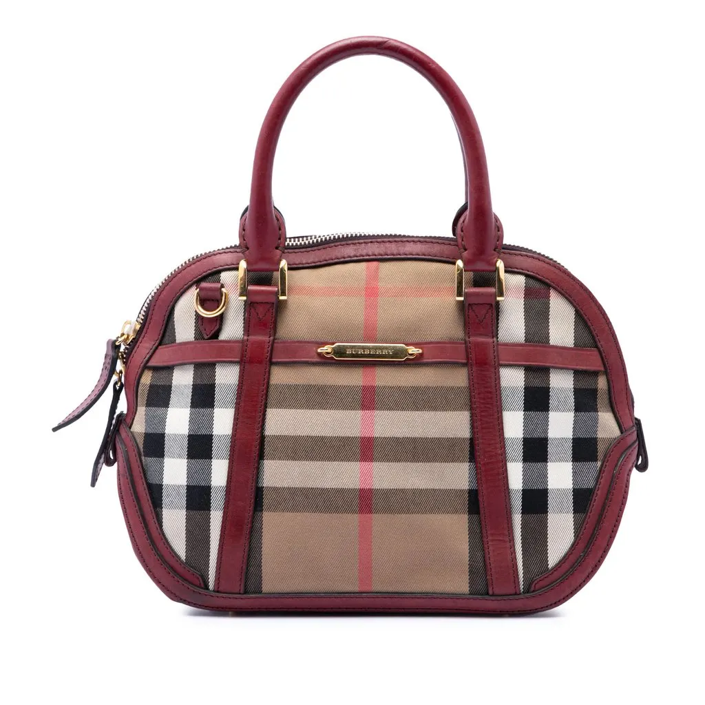 Burberry Small Leather Trimmed House Check Canvas Bridle Orchard Satchel Brown Very good - Front View