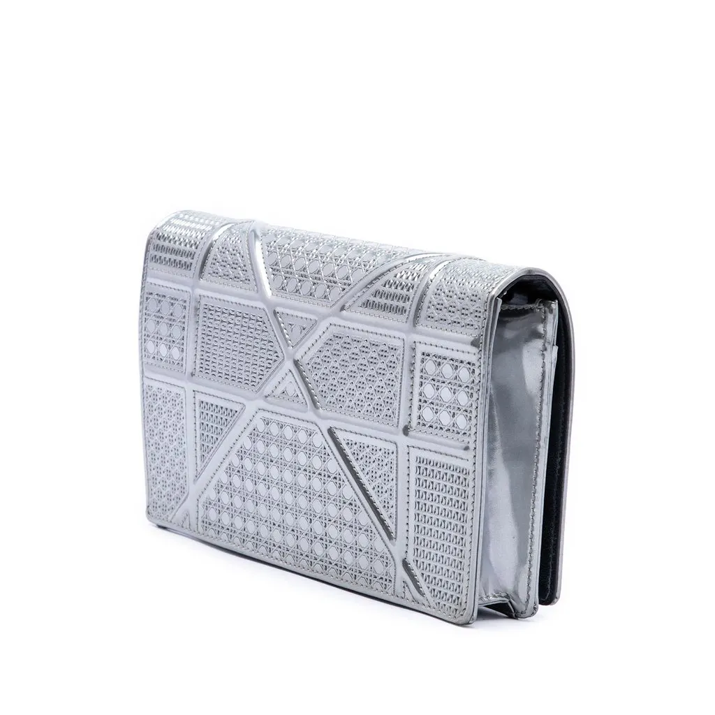 Dior Metallic Patent Microcannage Diorama Wallet on Chain Silver Leather Very good - Back View