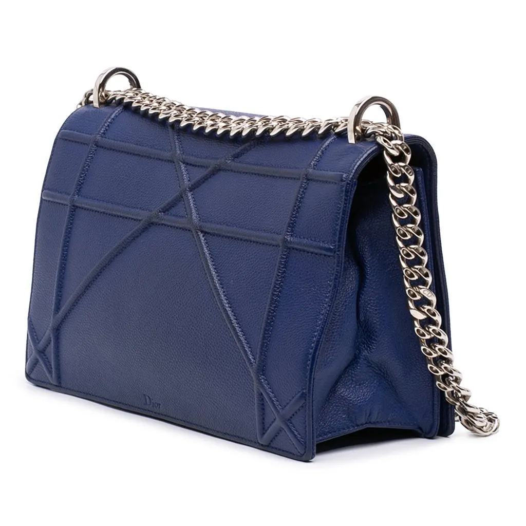 Dior Medium Grained Calfskin Diorama Flap Blue Leather Good - Back View