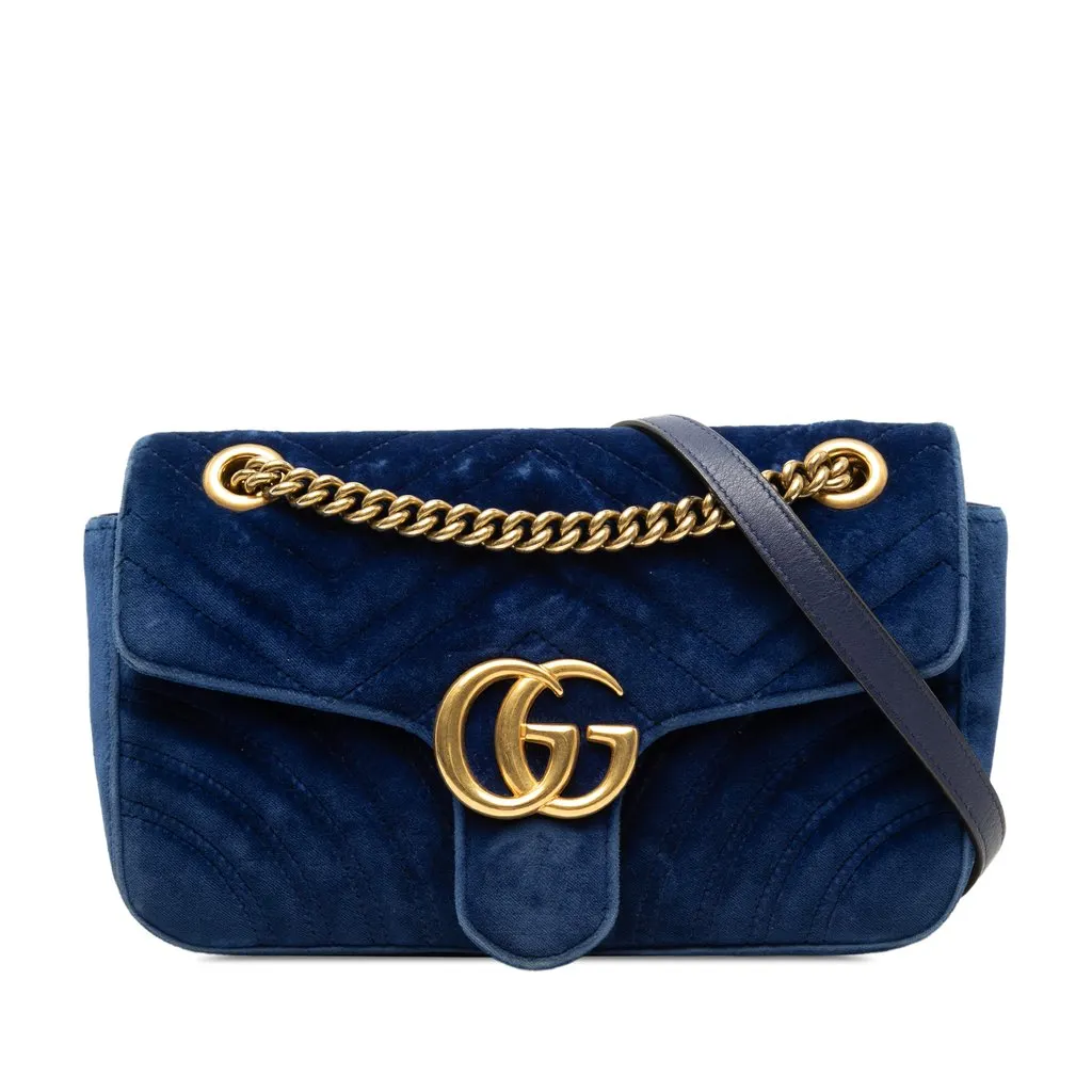Gucci Medium GG Marmont Matelasse Velvet Shoulder Bag Blue Very good - Front View