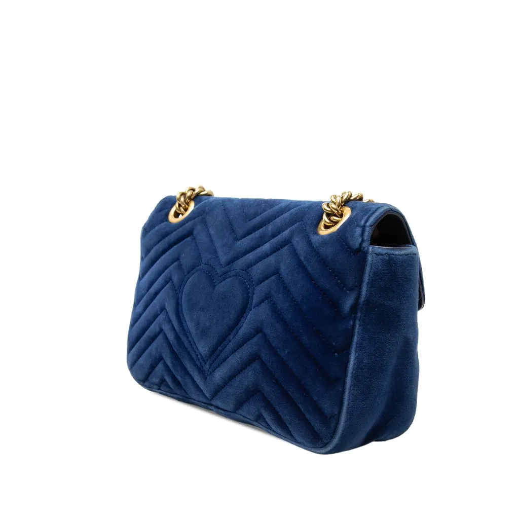 Gucci Medium GG Marmont Matelasse Velvet Shoulder Bag Blue Very good - Back View