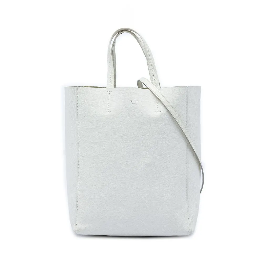Celine Small Grained Calfskin Vertical Cabas Satchel White Leather Very good - Front View