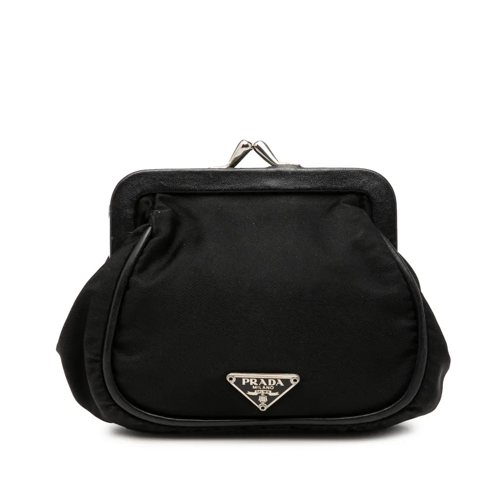 Prada Tessuto Kiss Lock Frame Coin Pouch Black Very good - Front View