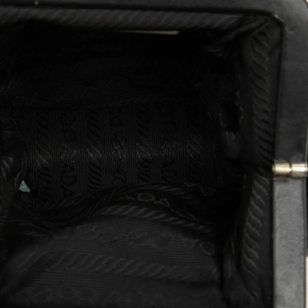 Prada Tessuto Kiss Lock Frame Coin Pouch Black Very good - Model View