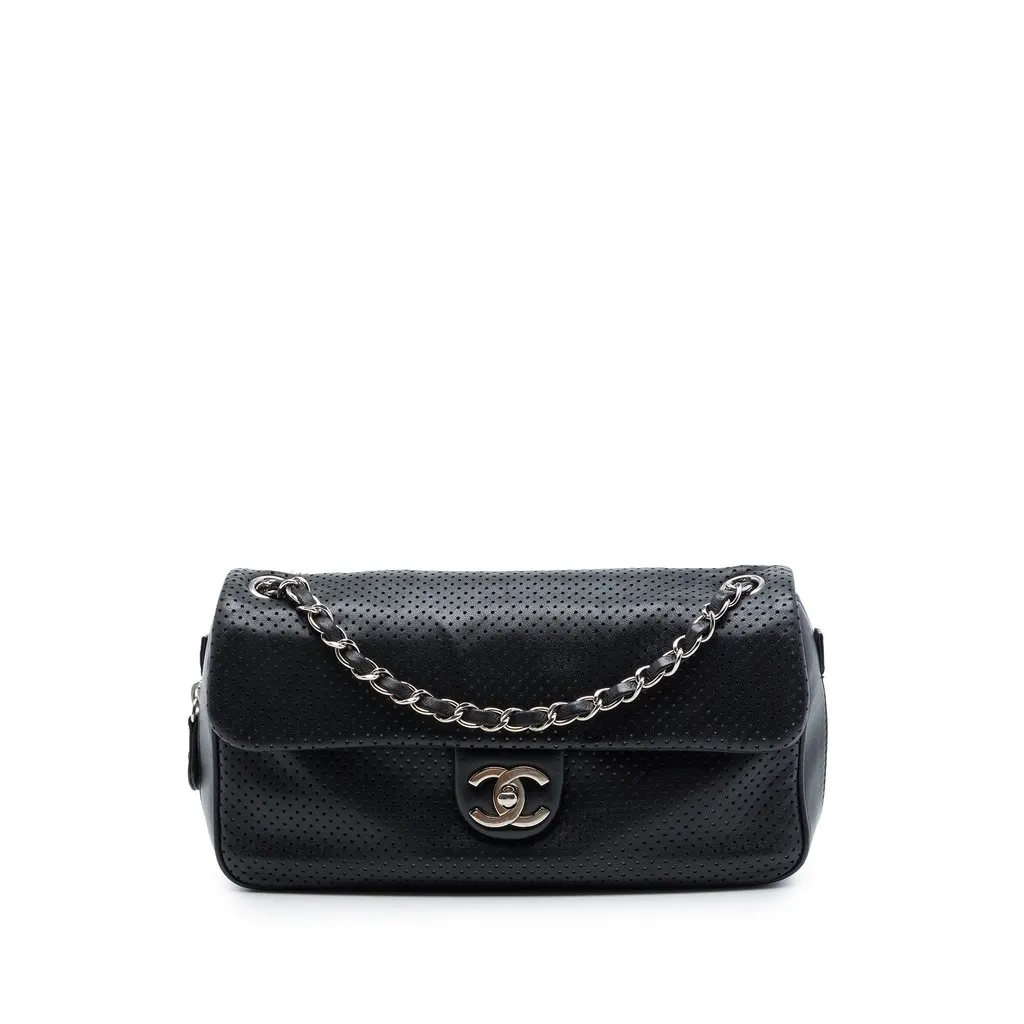 Chanel Perforated Lambskin Baseball Spirit Flap Black Leather Very good - Front View