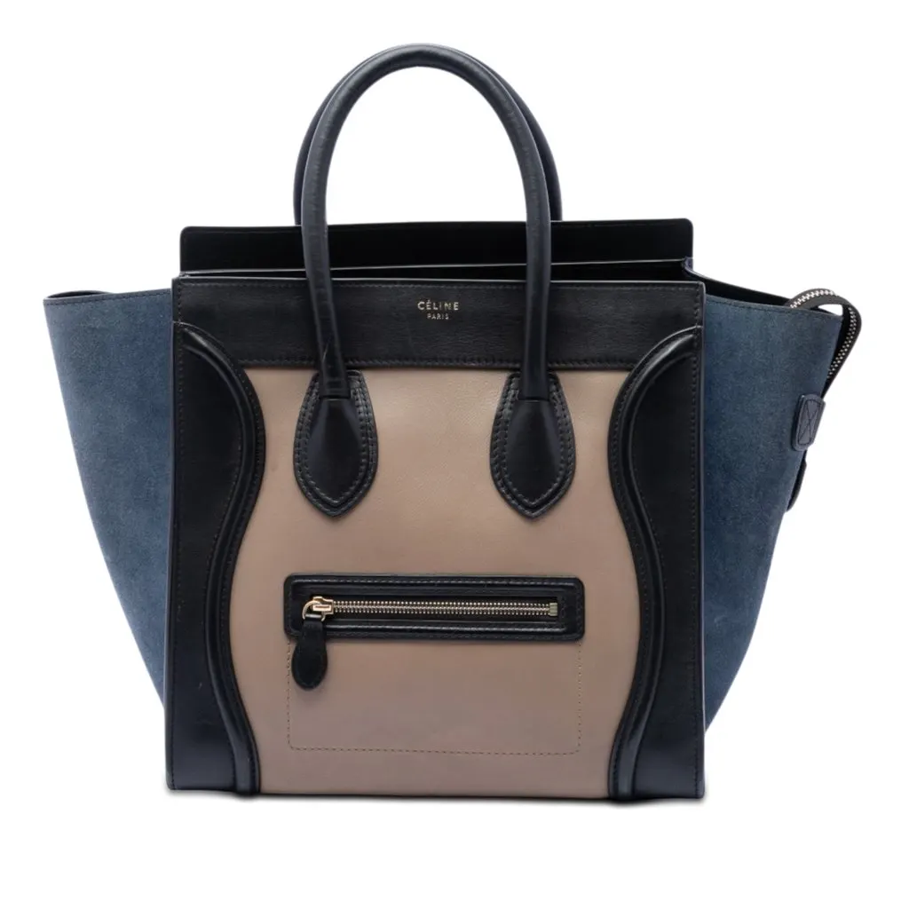 Celine Mini Tricolor Calfskin and Suede Luggage Tote Brown Leather Very good - Front View
