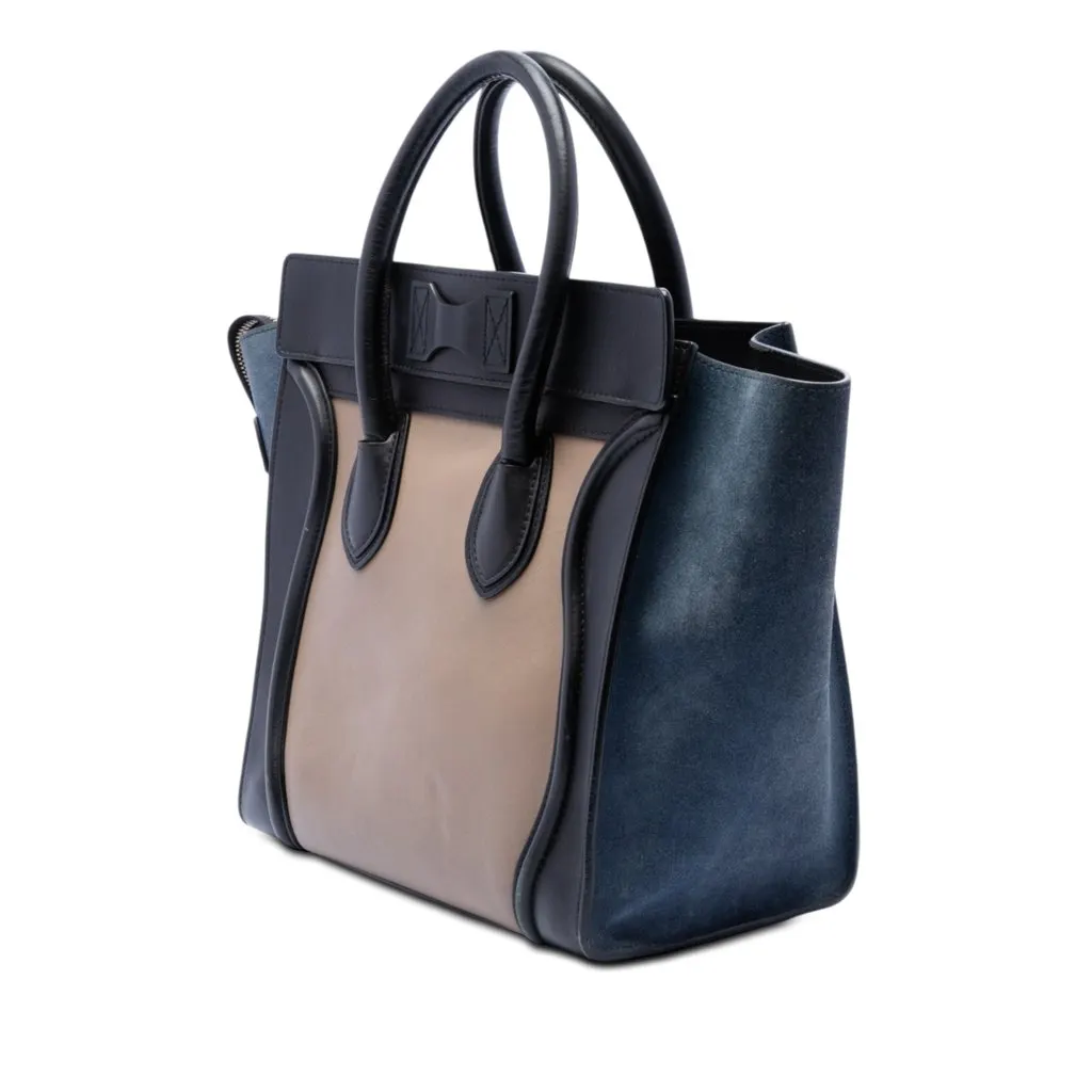 Celine Mini Tricolor Calfskin and Suede Luggage Tote Brown Leather Very good - Back View