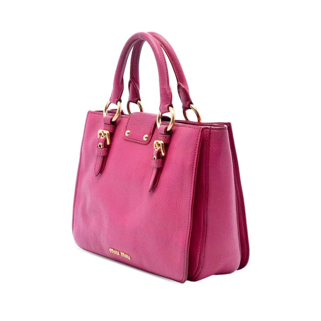 Miu Miu Goatskin Madras Satchel Pink Leather Good - Back View