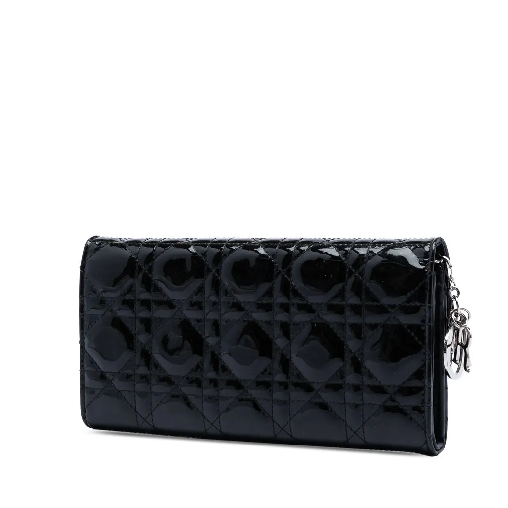 Dior Patent Cannage Lady Dior Wallet On Chain Black Leather Very good - Back View