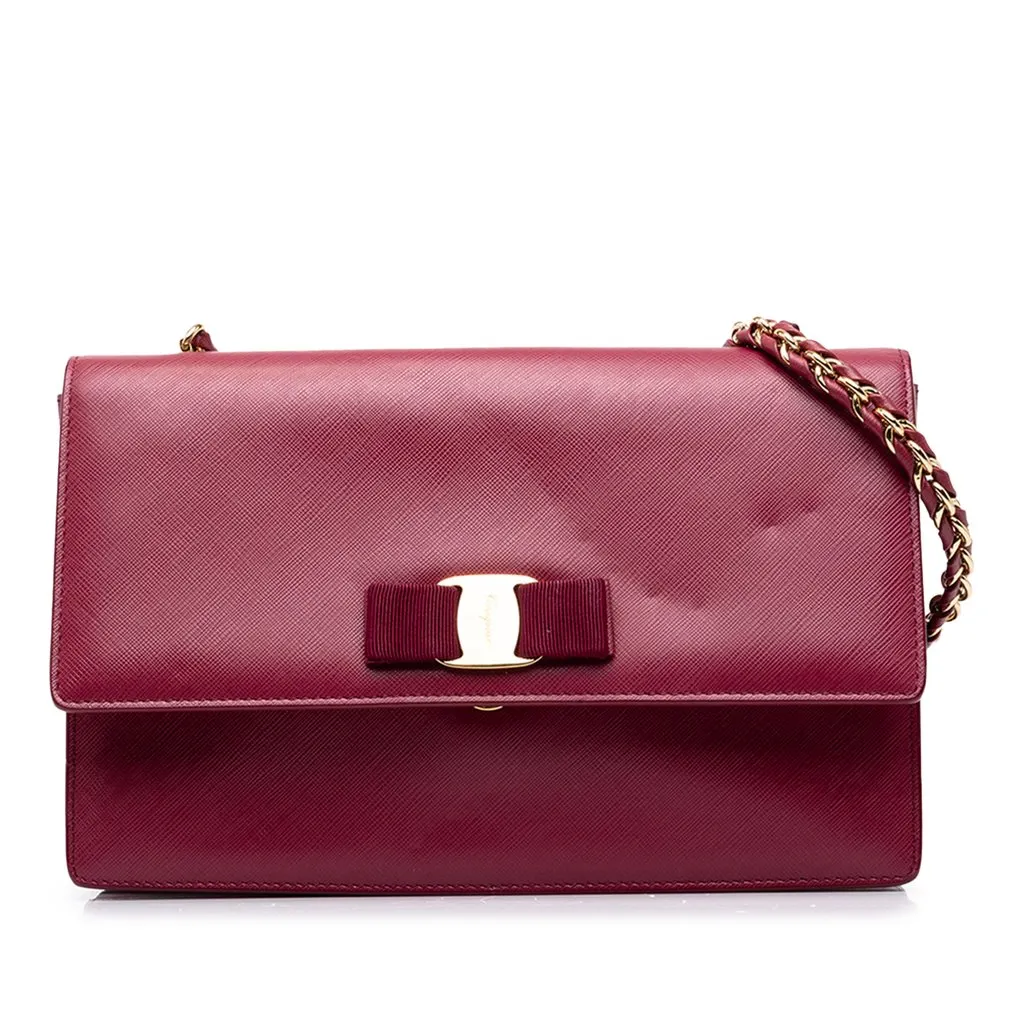 Salvatore Ferragamo Medium Leather Vara Ginny Crossbody Red Leather Good - Front View