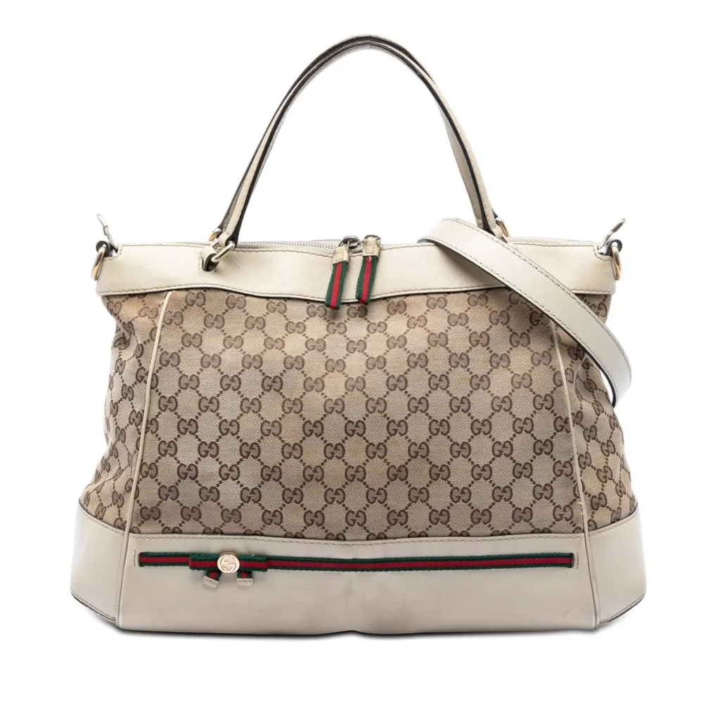Gucci GG Canvas Web Mayfair Satchel Beige Good - Front View
