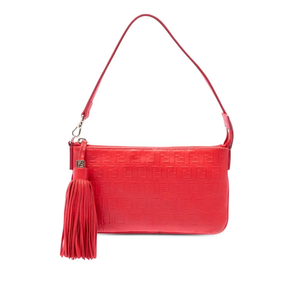 Fendi Zucchino Embossed Nappa Tassel Handbag Red Leather Very good - Front View