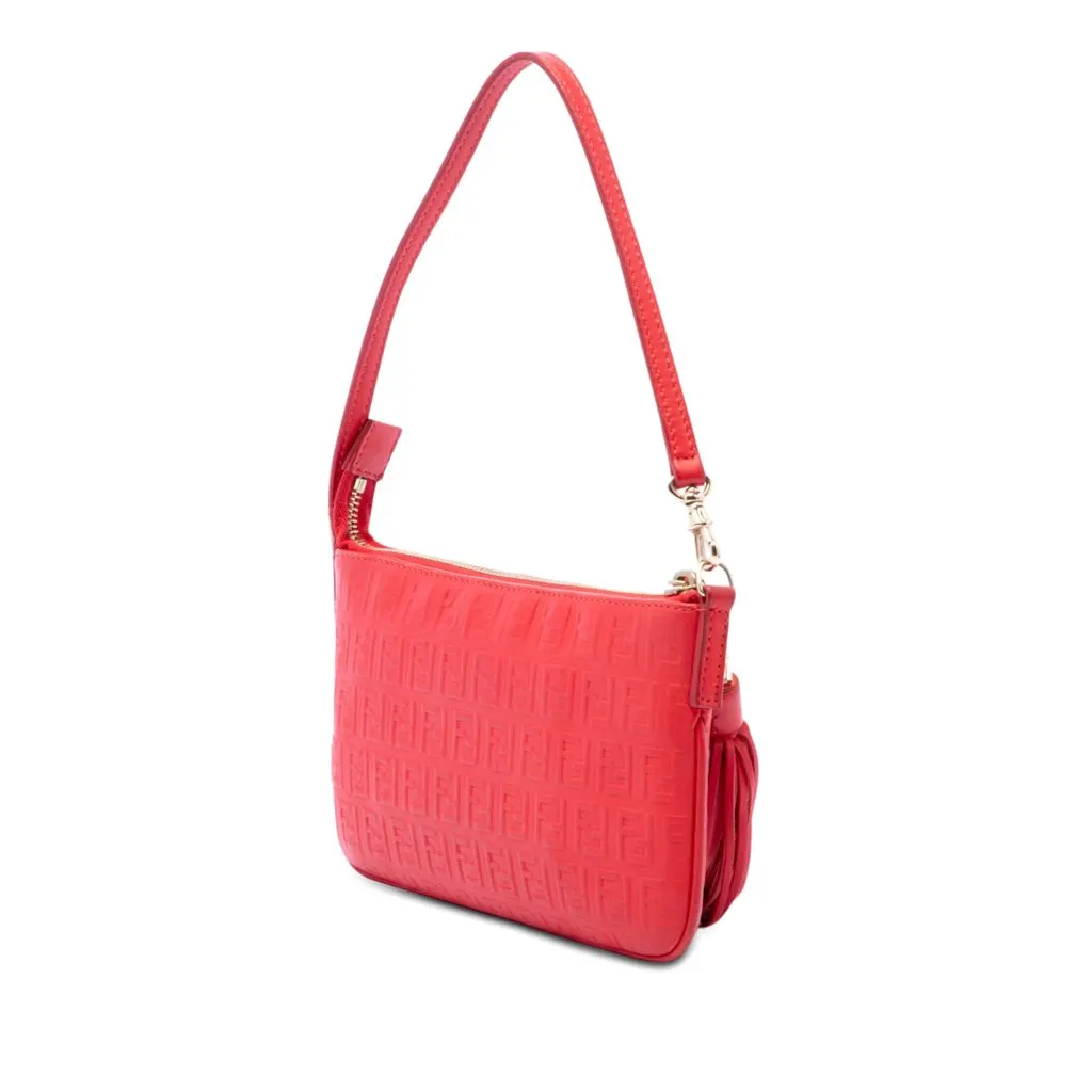 Fendi Zucchino Embossed Nappa Tassel Handbag Red Leather Very good - Back View