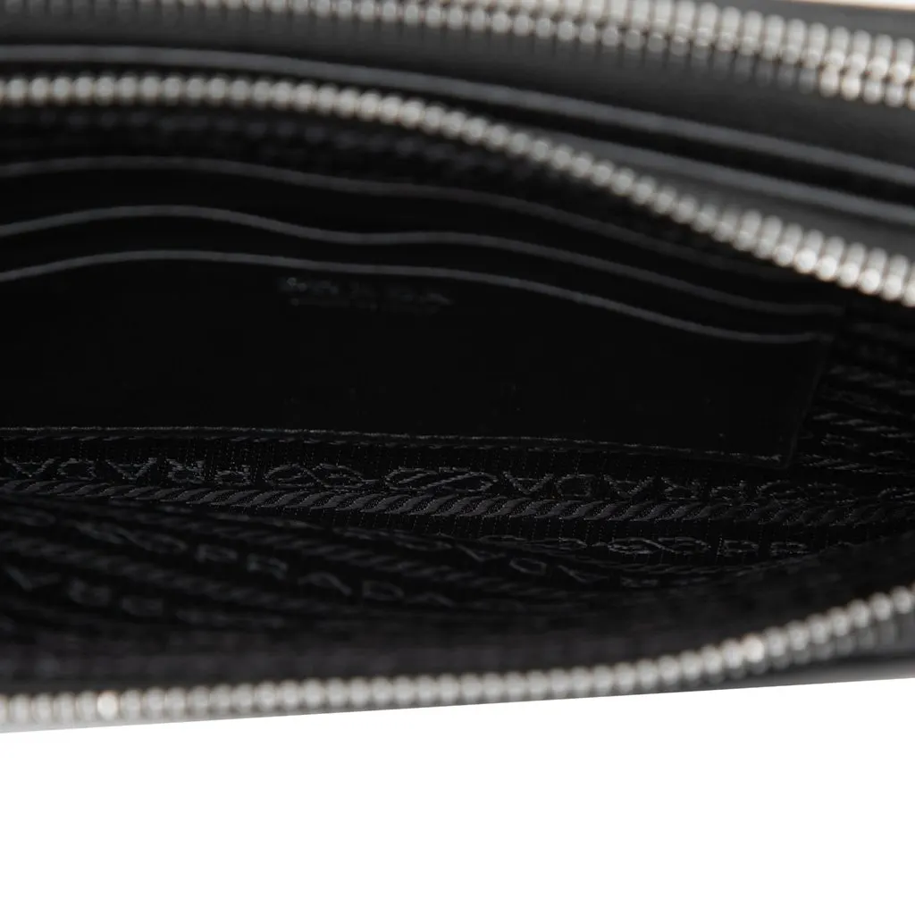 Prada Mini Soft Calf Impunture Diagramme Double Zip Crossbody Black Leather Very good - Model View