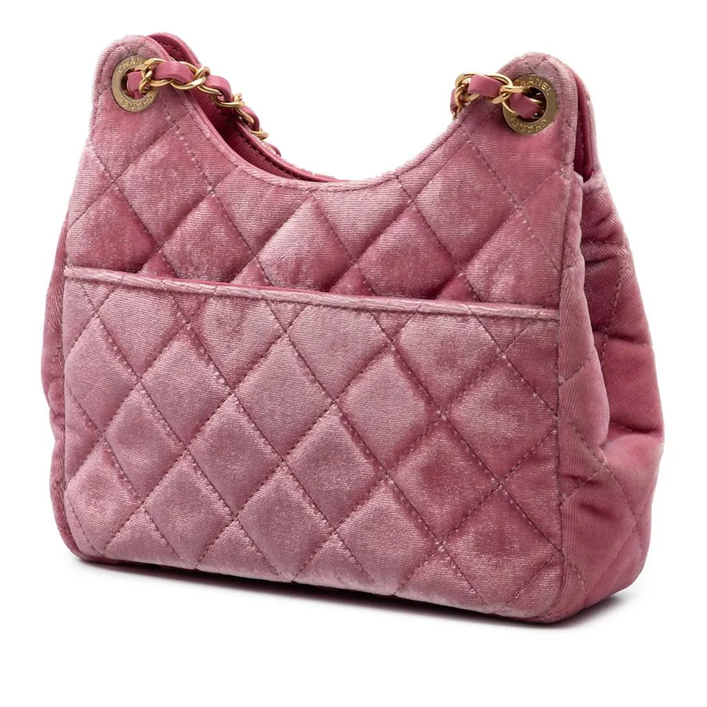 Chanel Small Quilted Velvet Wavy CC Hobo Pink Very good - Back View
