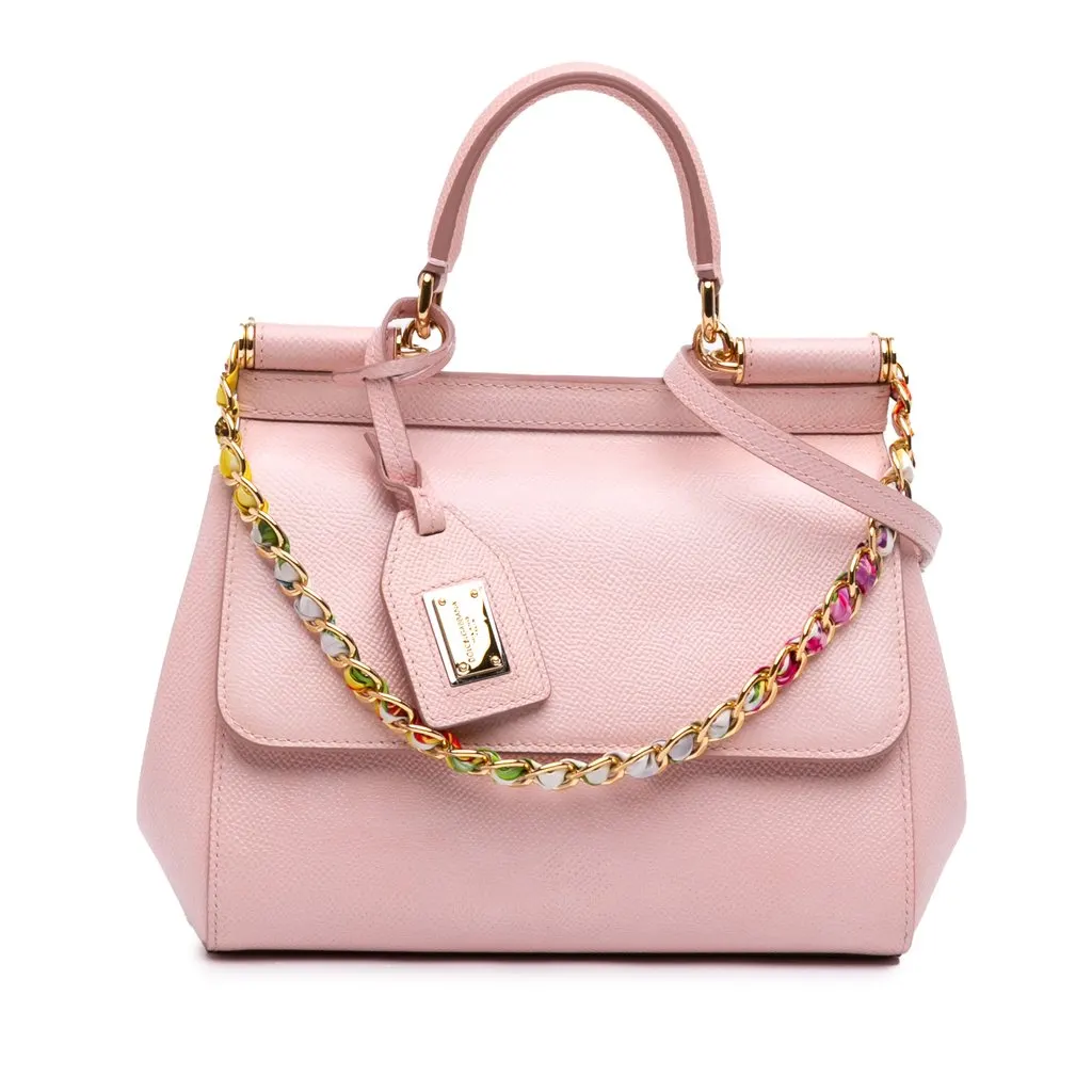 Dolce & Gabbana Small Leather Miss Sicily Satchel Pink Leather Very good - Front View