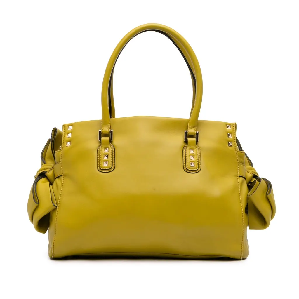 Valentino Leather Rockstud Bow Tote Yellow Leather Good - Front View