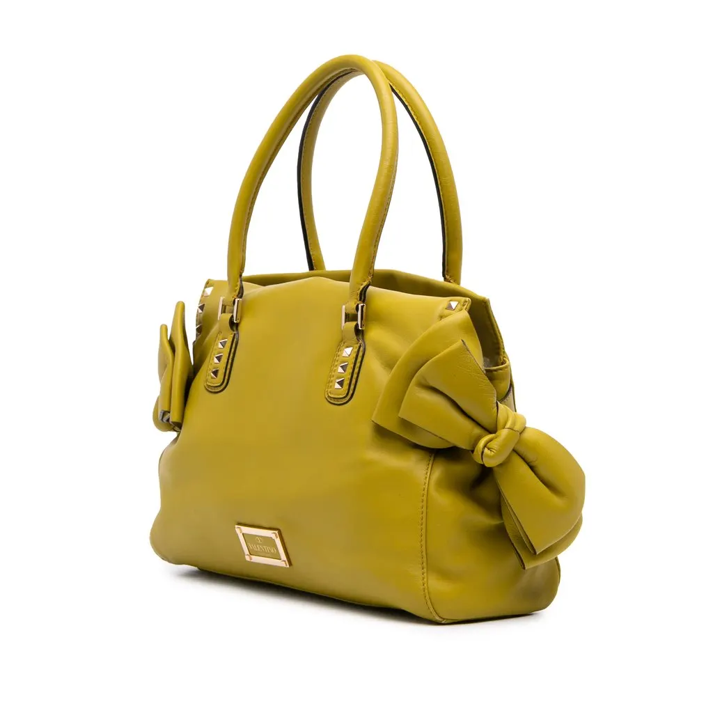 Valentino Leather Rockstud Bow Tote Yellow Leather Good - Back View
