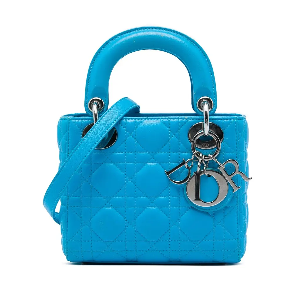 Dior Mini Lambskin Cannage Lady Dior Blue Leather Very good - Front View